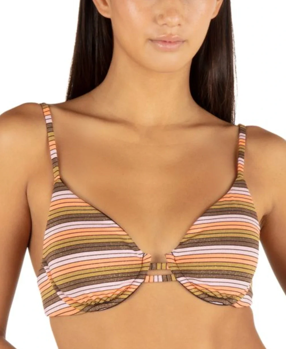 NWT Hurley Underwired Bikini Top Small Sunset Stripe Tab Sunrise Pink Swim Bra